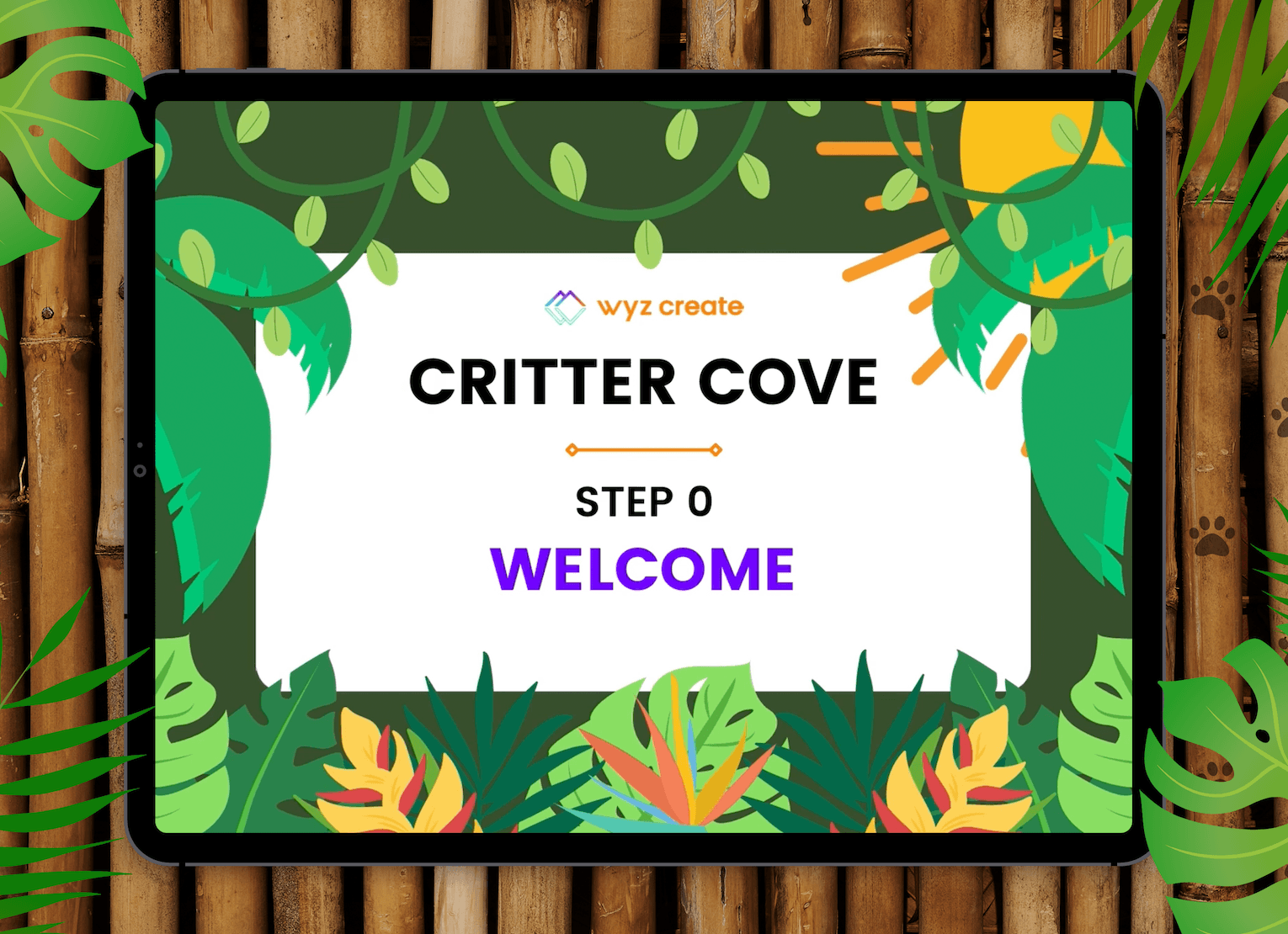 Ipad with branded video for Critter Cove app tutorial.
