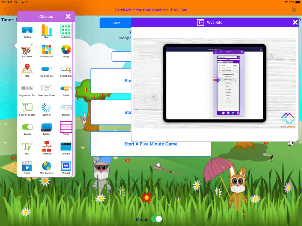 View of picture-in-picture feature inside of Wyz Create app-making platform.