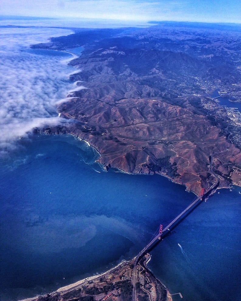 1ABA0691-3D28-4BAD-AFAD-555F818FBF0A_1_105_c Aerial view of the Golden Gate Bridge.